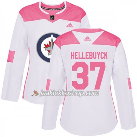 Nainen NHL Winnipeg Jets Pelipaita Connor Hellebuyck 37 Adidas 2017-2018 Valkoinen Vaaleanpunainen Fashion Authentic